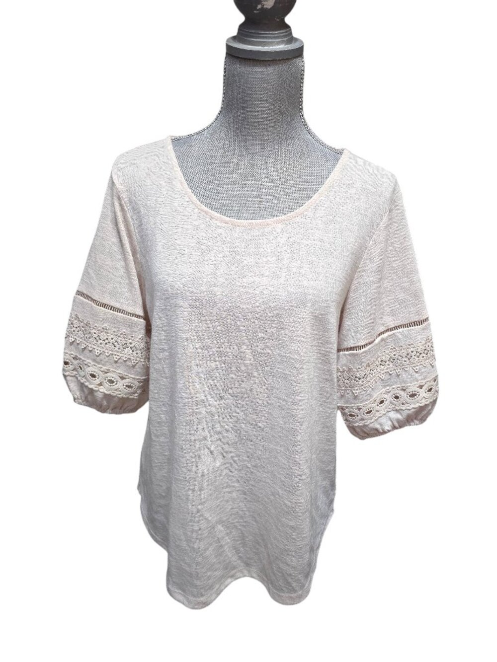 Rio & Rian Women's Khaki Short Puff Sleeve Top Medium NWT